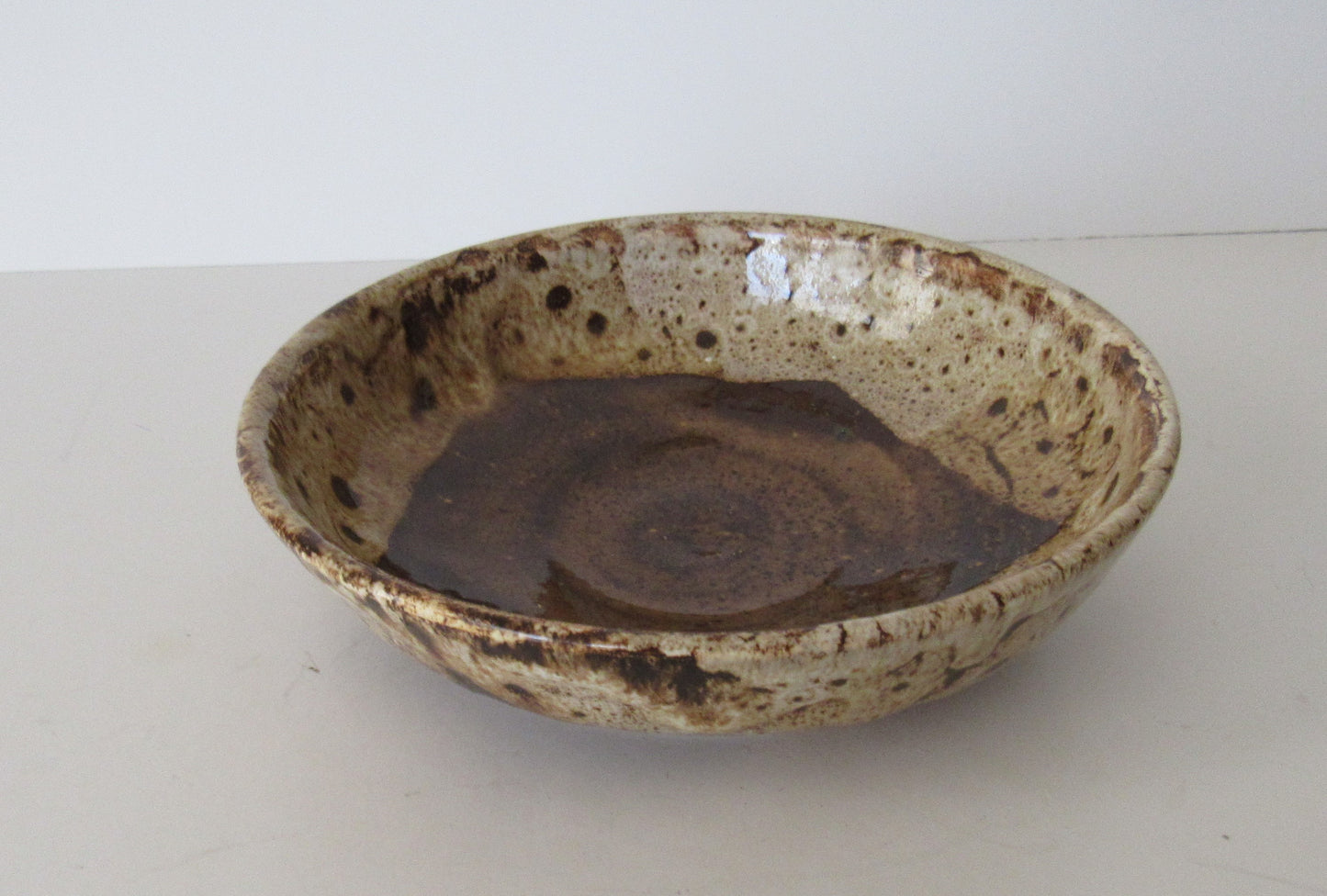 Shallow Speckled Brown Glazed Hand Thrown Ceramic Bowl