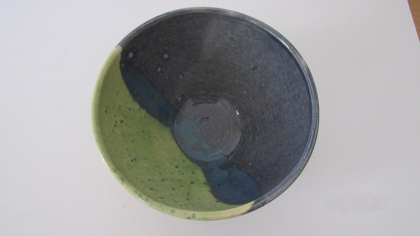 Blue Green Hand Thrown Ceramic Bowl and Matching Container with Lid