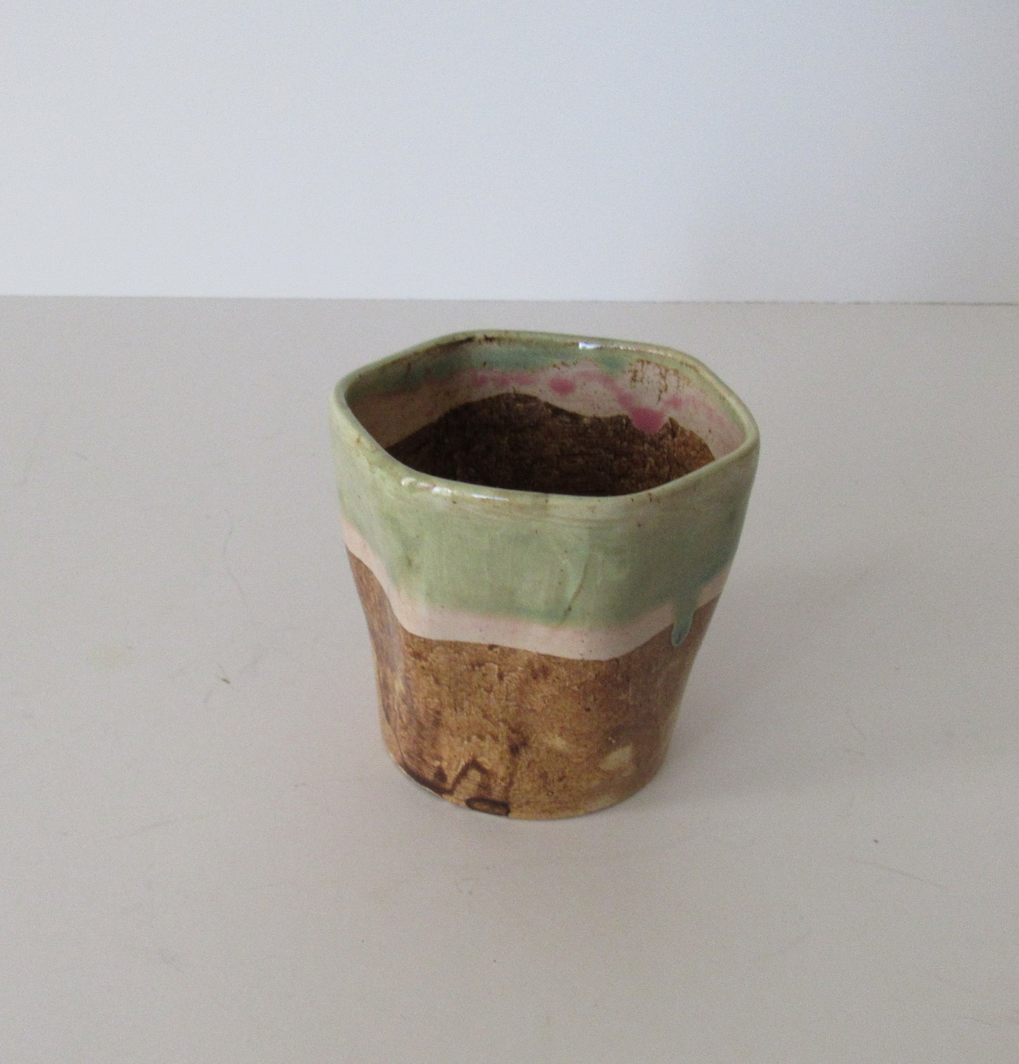 Ceramic Holder in Green, Pink and Brown