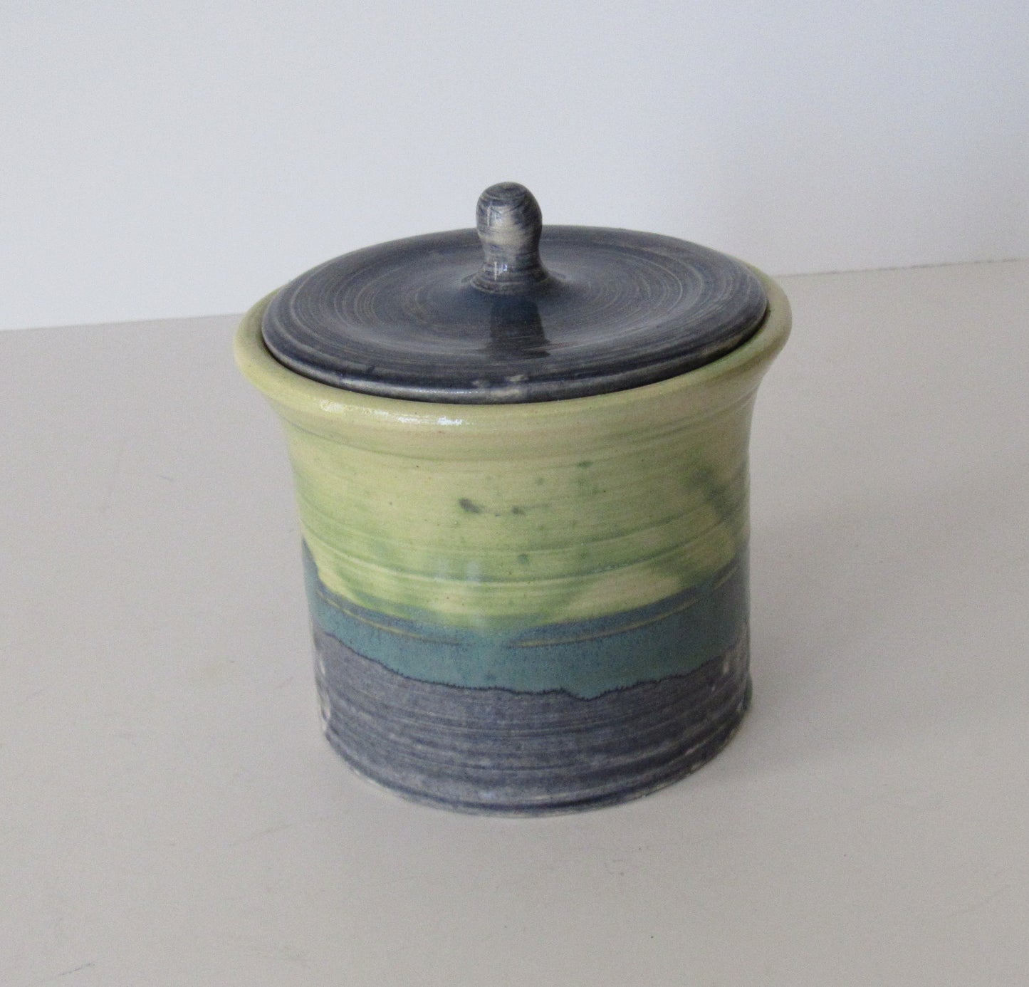 Blue Green Hand Thrown Ceramic Bowl and Matching Container with Lid