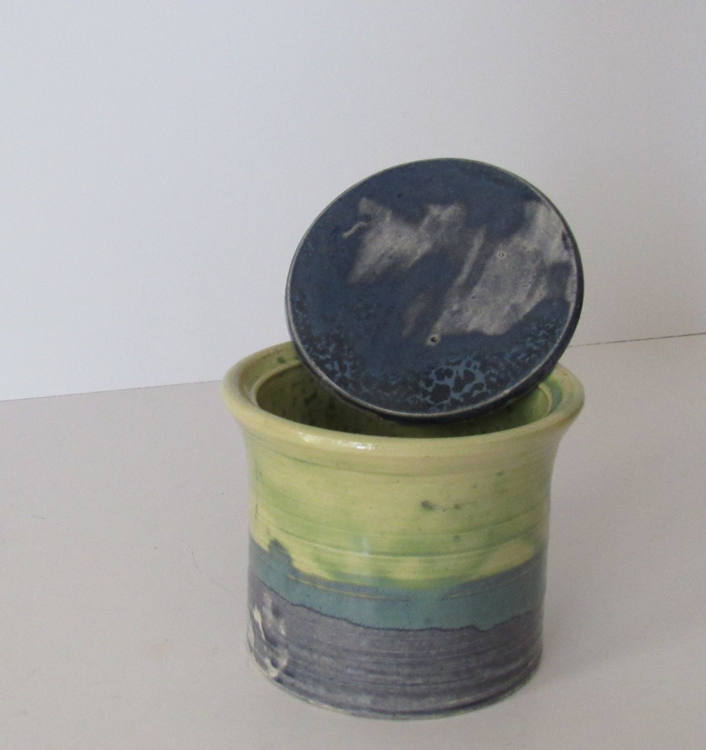 Blue Green Hand Thrown Ceramic Bowl and Matching Container with Lid