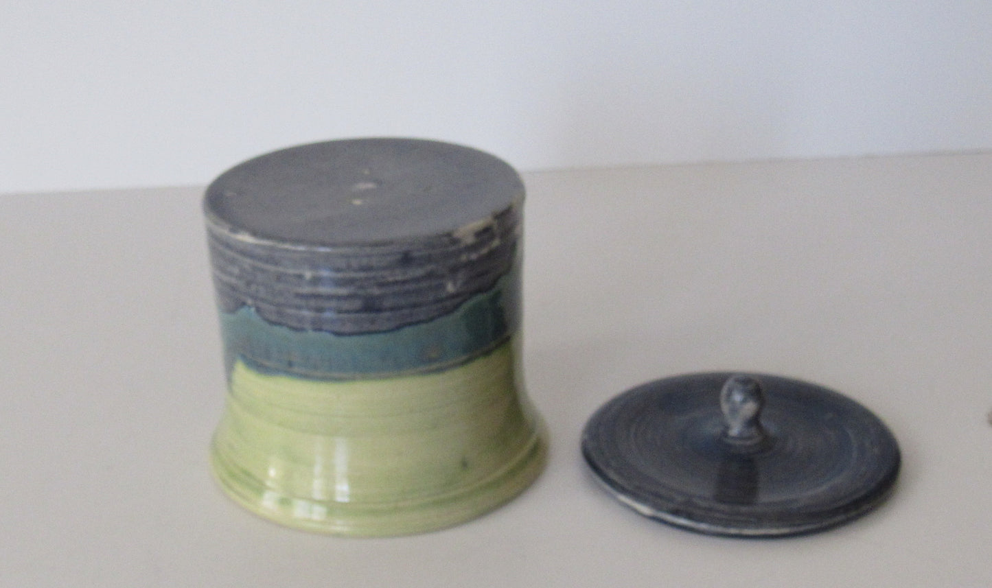 Blue Green Hand Thrown Ceramic Bowl and Matching Container with Lid