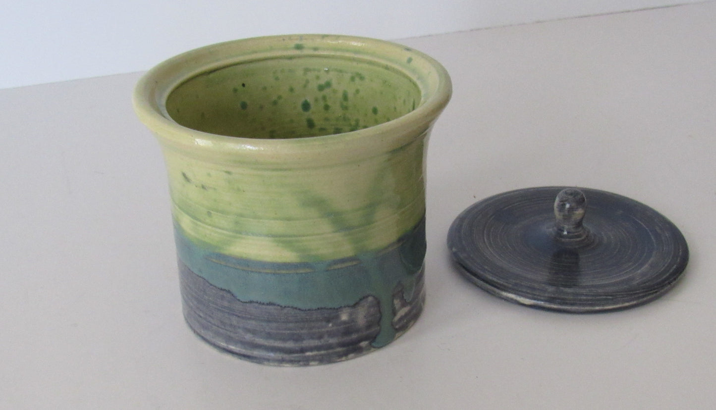 Blue Green Hand Thrown Ceramic Bowl and Matching Container with Lid