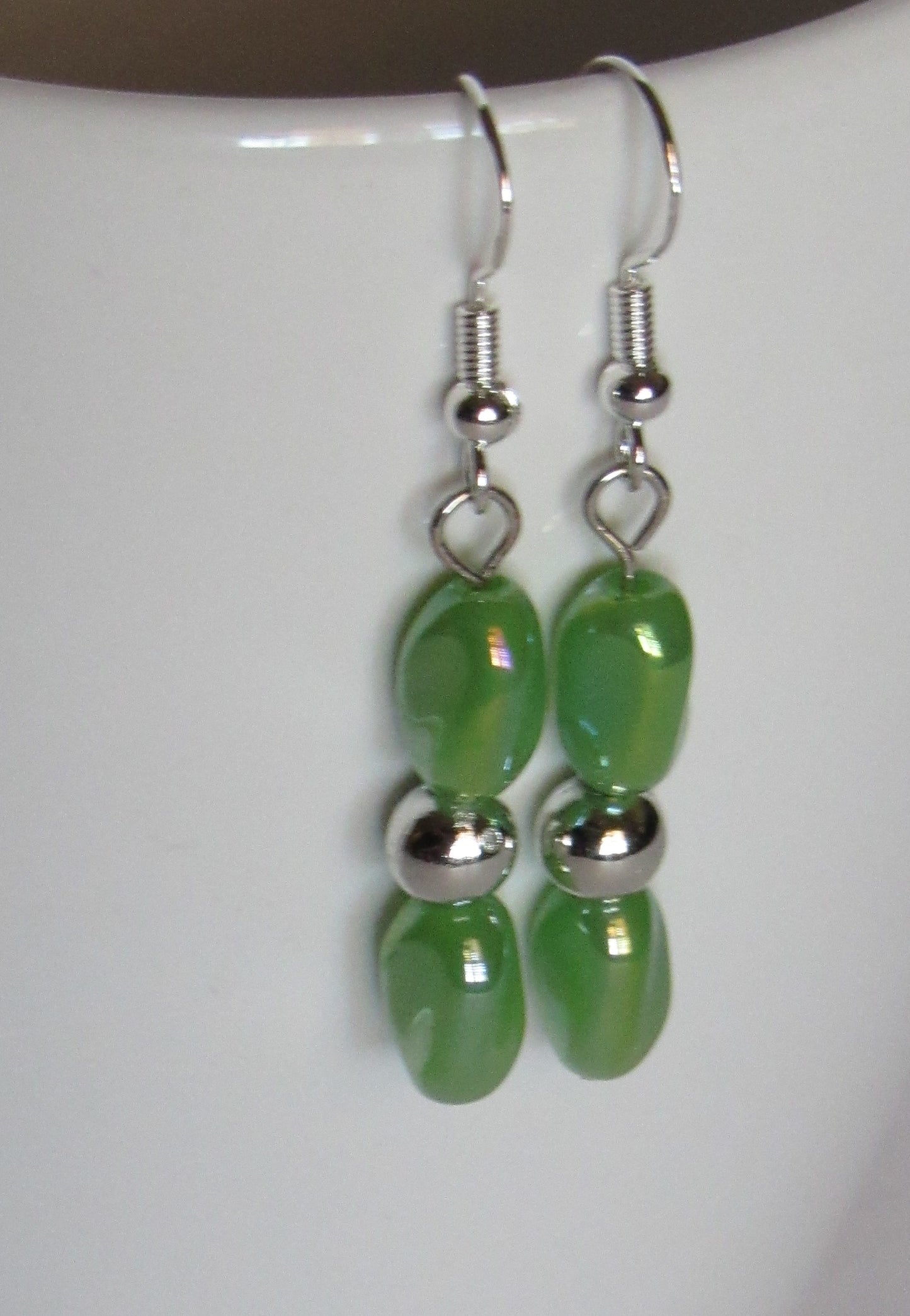 Green and Silver Ball Dangle Earrings