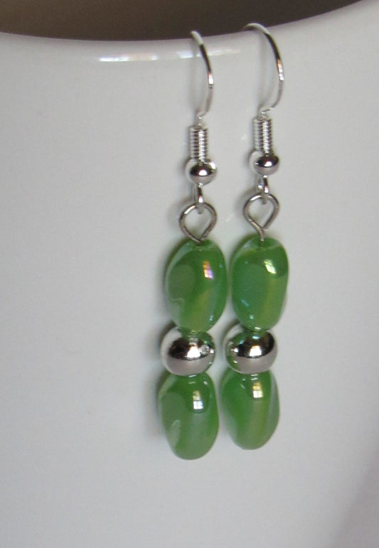 Green and Silver Ball Dangle Earrings