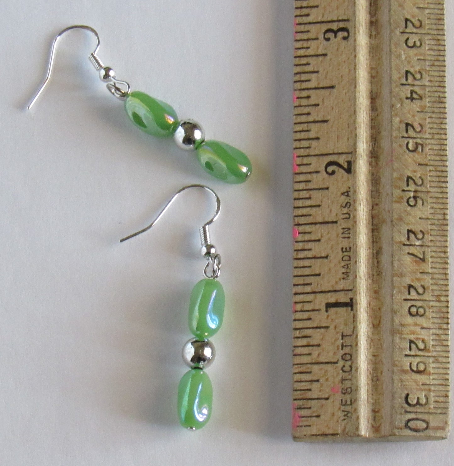 Green and Silver Ball Dangle Earrings