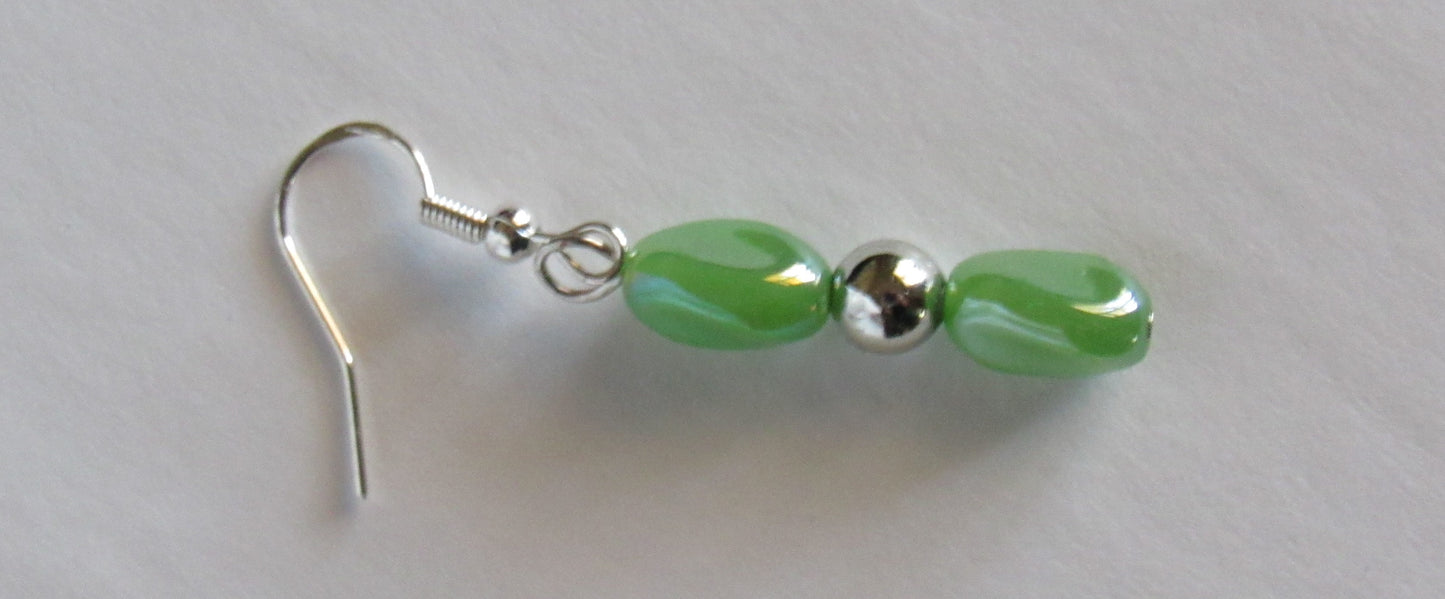 Green and Silver Ball Dangle Earrings